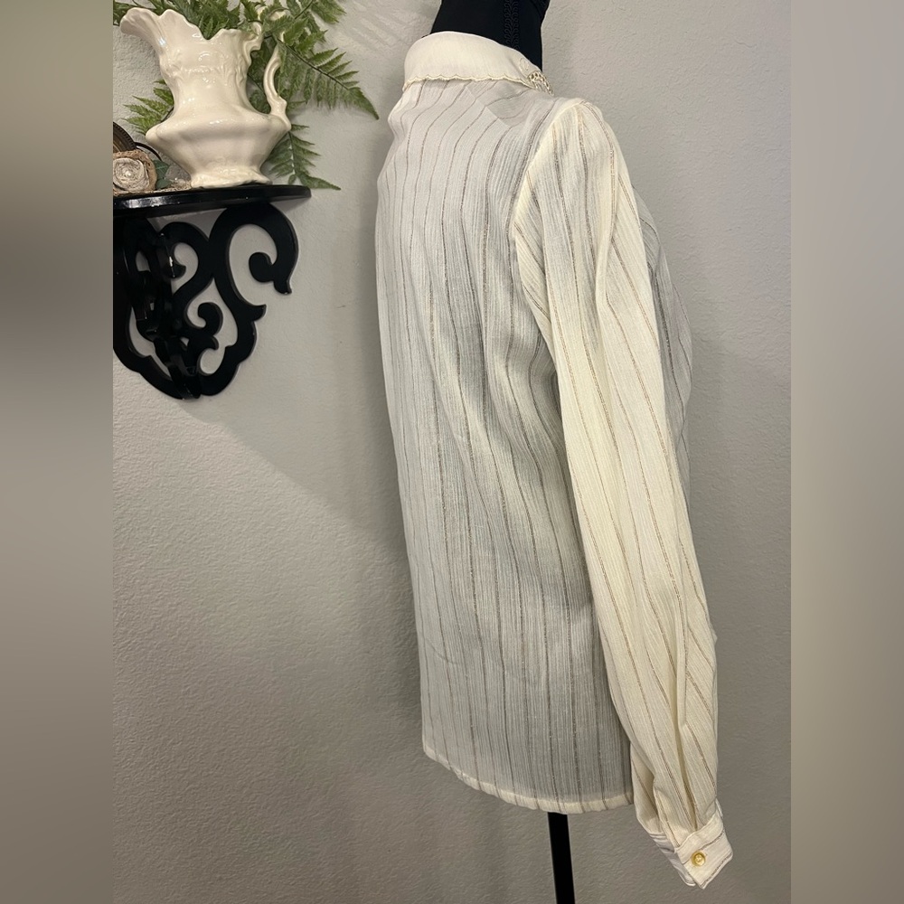 George Yazbek‎ for Gordon Peters Cream Button Up Eyelet Embroidery Collar Blouse - Picture 10 of 15